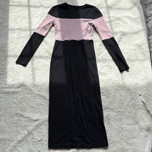SHEIN Colorblock Long Sleeve Bodycon Maxi Dress - Black & Pink Size XS